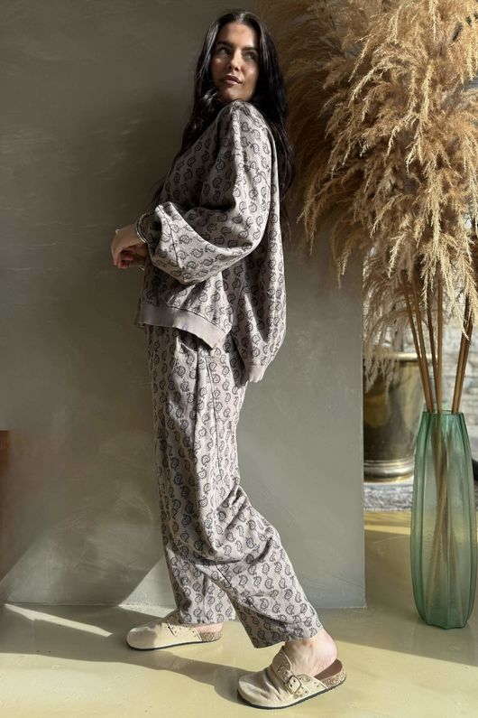 Indira Lantern Sleeve Sweatshirt Mocha & Choc